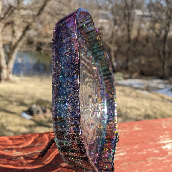 Sparkly Geode Tray Large Handmade Resin Holographic Crystals Holder - Picture 15 of 17